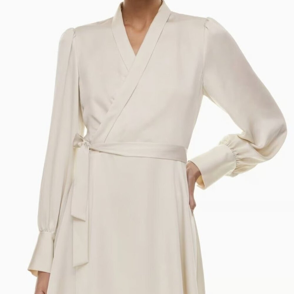 Babaton Aritzia Hyde Satin Wrap Dress Matte Pearl Cream Size XS